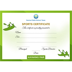 School Sports Award Certificate Kayaking A4 Size | Use on Laser Printer